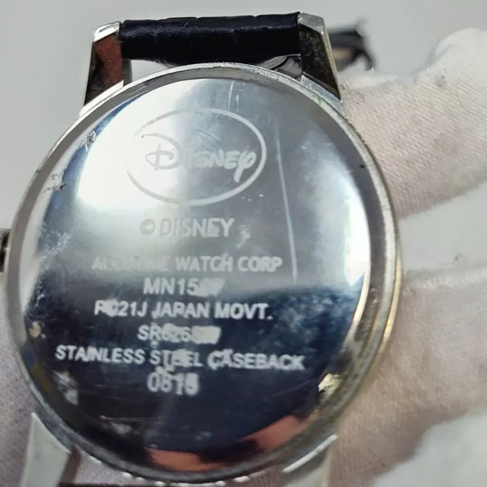 Disney Minnie Mouse Blue Dress Watch Silver Face Black Band
